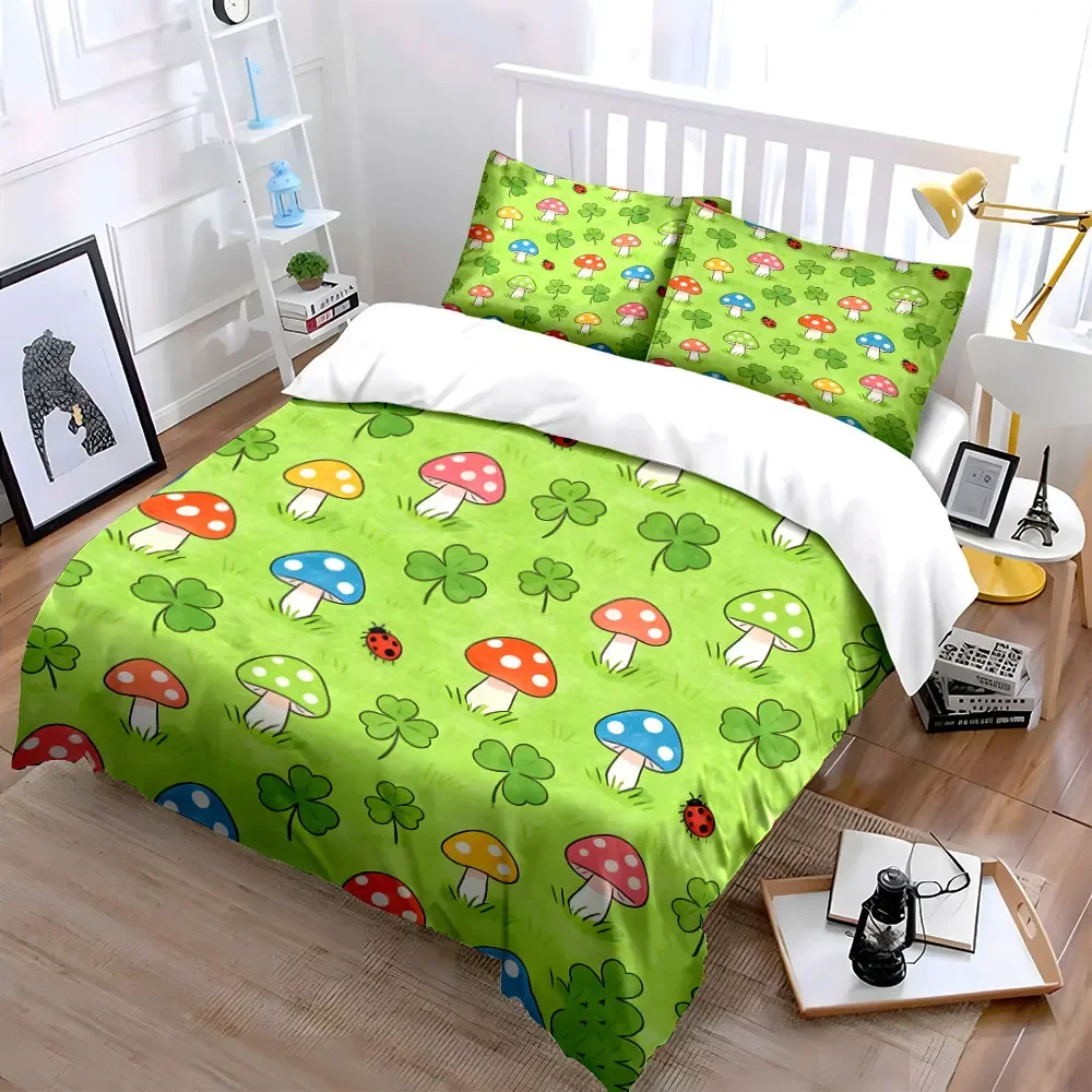 

Mushroom Clover Pattern Decor Set Soft Comfortable Duvet Cover Bedding Set Included 1*Duvet Cover & 2*Pillowcases, gift