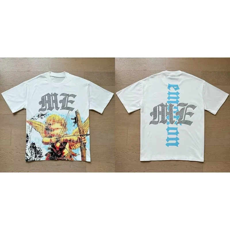 2026 Fashion Brand MIXED EMOTION T-shirts Men Women Couple Streetwear Angel Print Summer Top Tee Round Neck Short Sleeve