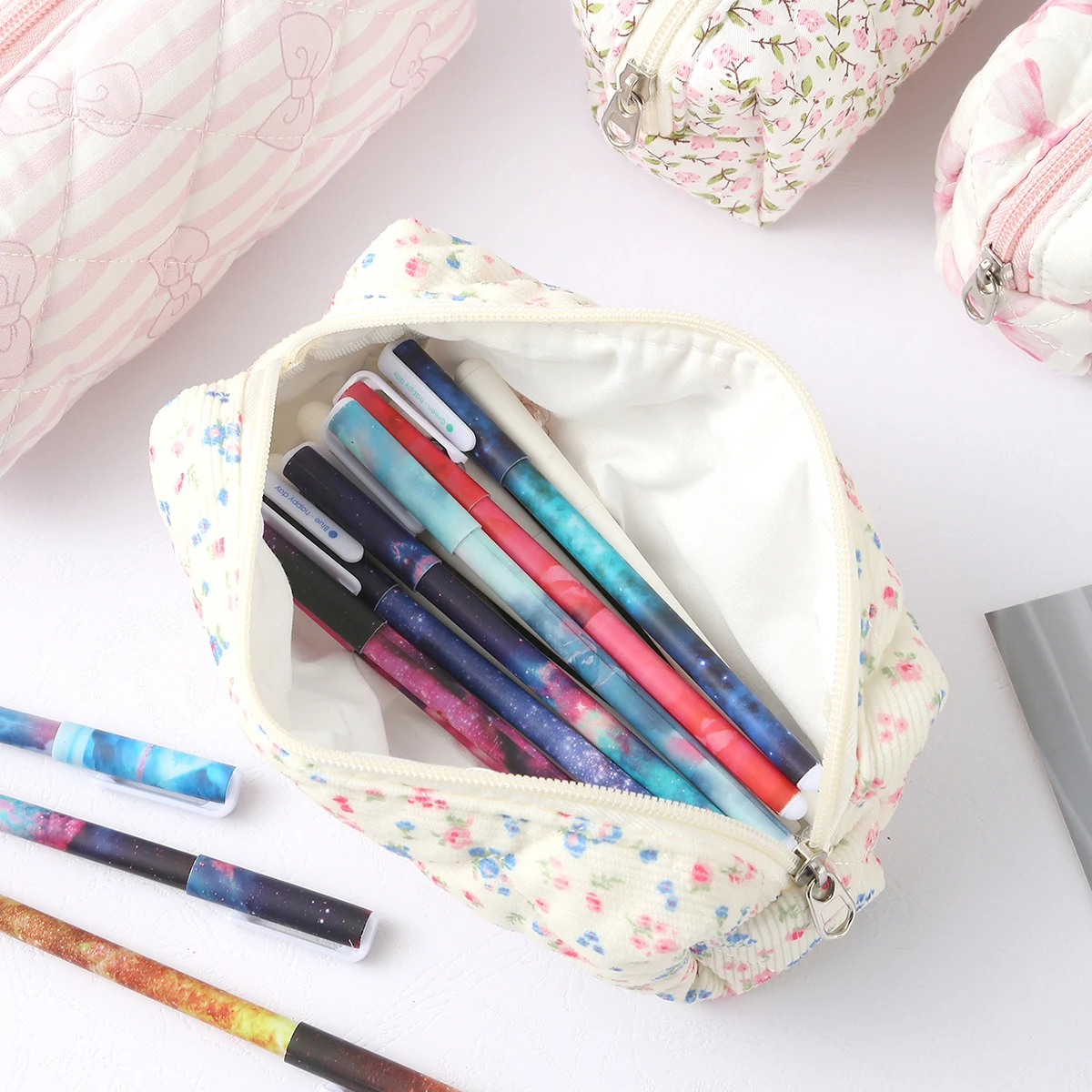 1PC bloemmotief strik enkellaags etui elegante opbergtas essentieel voor back-to-schoolbenodigdheden