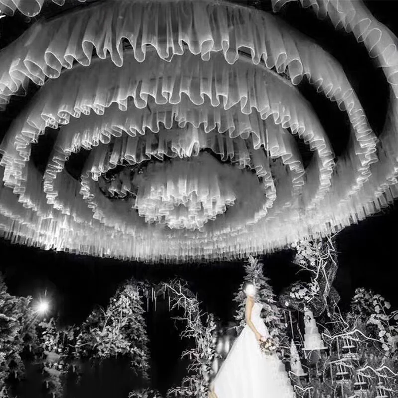 

2 Layer White Tutu Ceiling Drapery Panels Wedding Canopy Decoration Mariage Long Sheer Gauze Ceiling Draping Ceremony Hall Decor