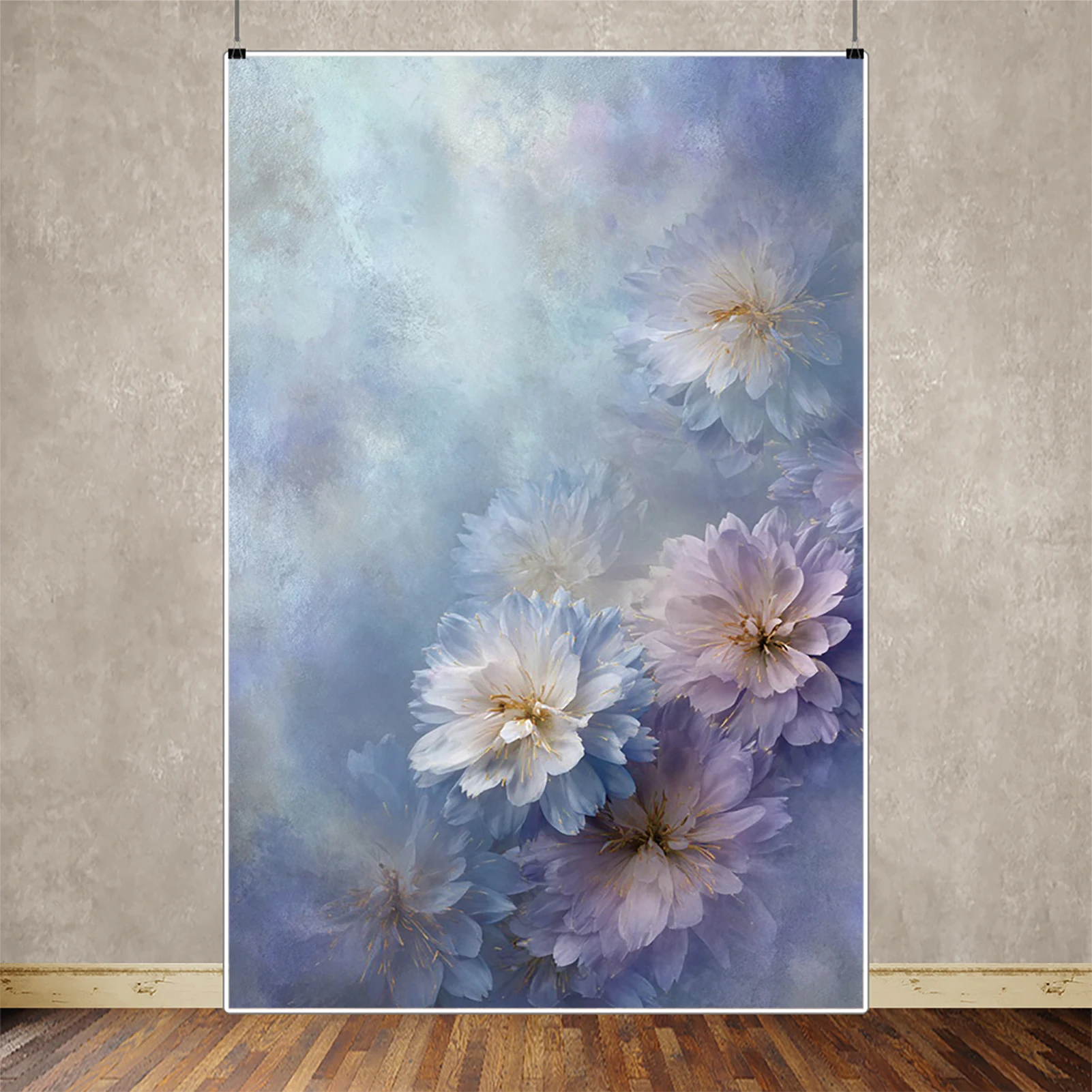 

MOON.QG Blue Textured Photo Background Gradient White Floral Backdrop Decoration Children Wedding Wallpaper Kids Studio Photo