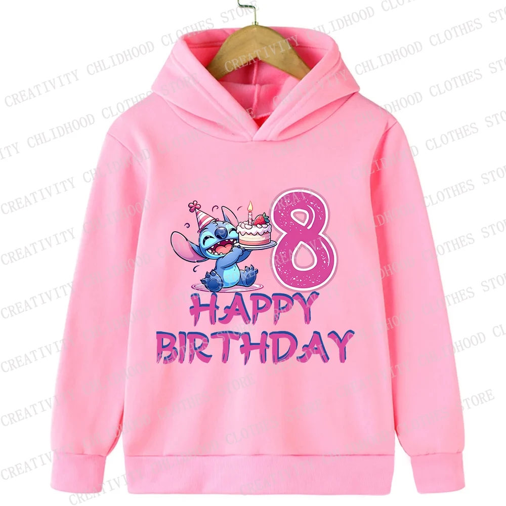 New Stitch Children Hoodies Birthday Number 1-14 Girl Boy Kids Pullover Anime Cartoon Casual Clothes Kid Kawaii Tops Sweatshirts