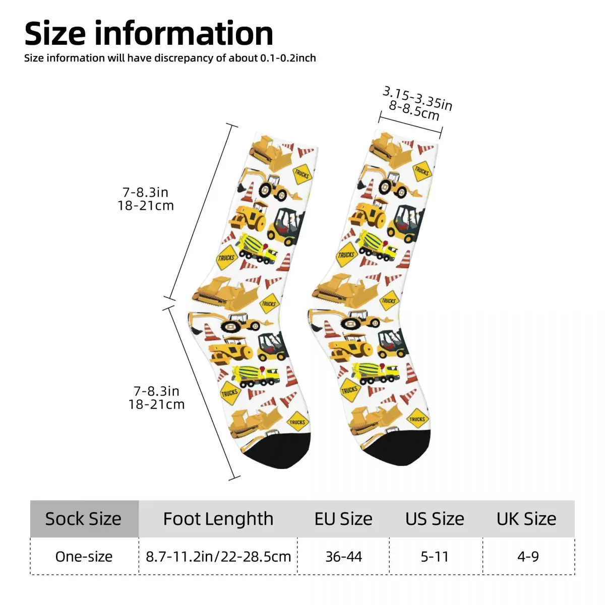 Construction Trucks Pattern - Excavator, Backhoe And More Socks Soft Stockings All Season Long Socks for Man's Woman's Christmas