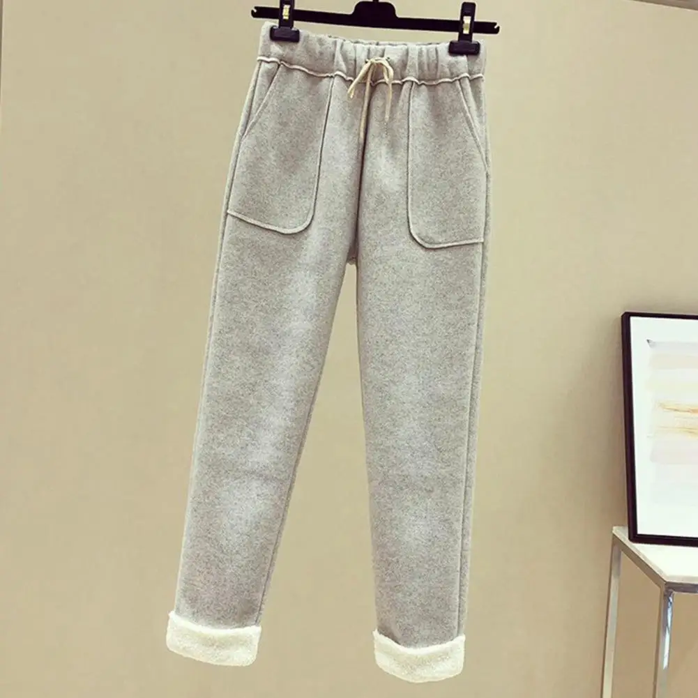 Elastic High Waist Winter Pants High Waist Velvet Lining Harem Pants for Women with Pockets Thickened Imitation for Autumn