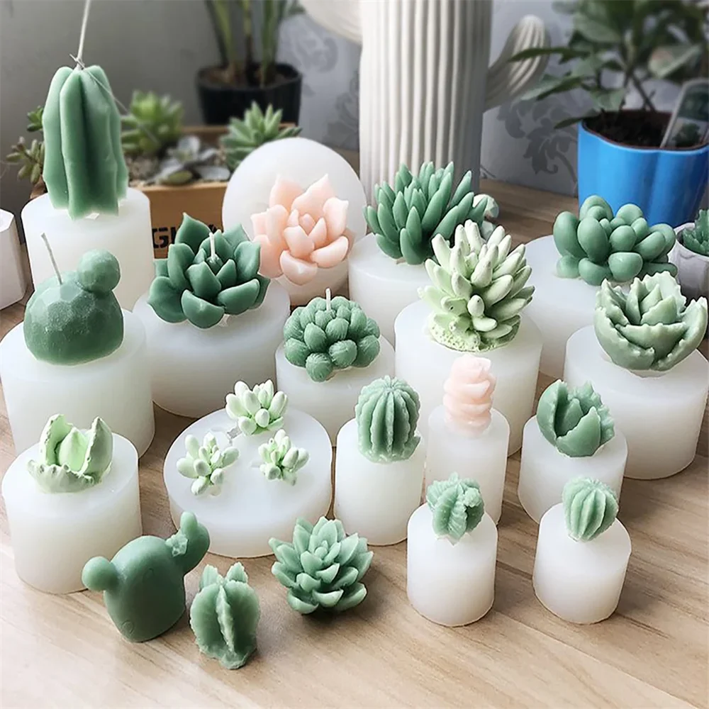

Simulation Plant Fondant Resin Mold 3D Succulent Candle Soap DIY Cactus Plaster Mould Chocolat Tool Candle Kit Home Decoration