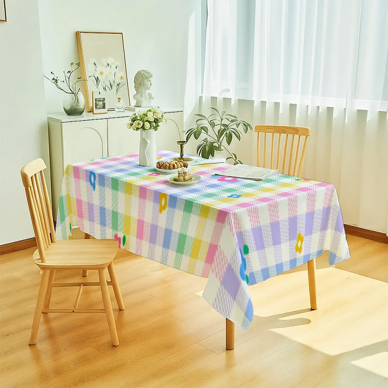 [jit] 1pc Fresh color checkered pattern with small flowers as tablecloth, suitable for dining table / coffee table / deskzyc
