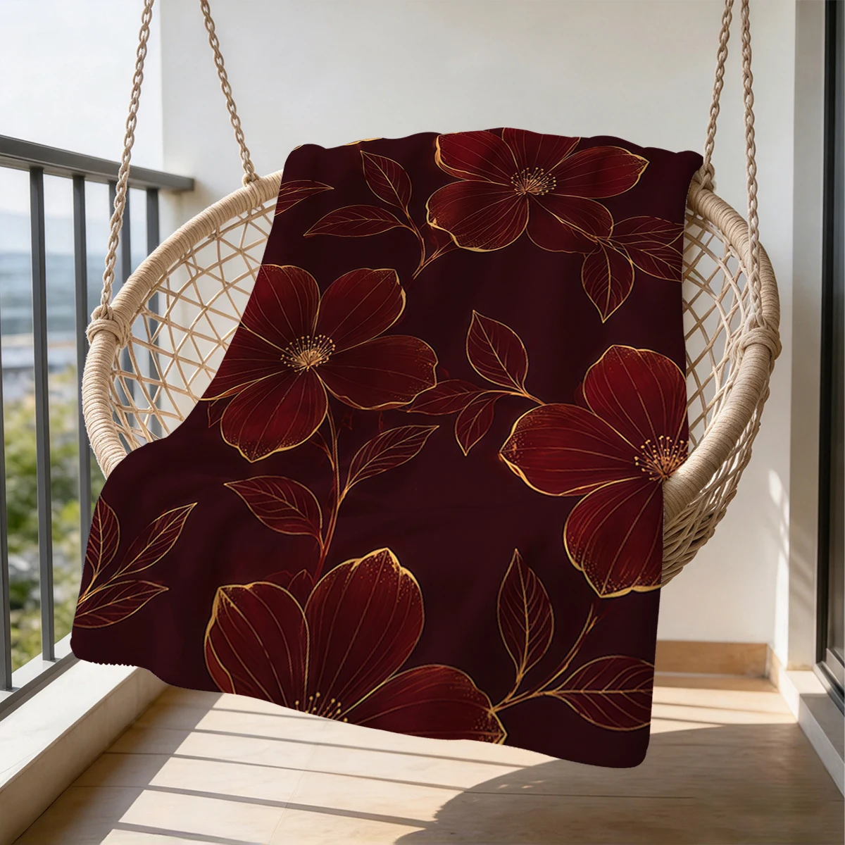 Gilded Wine Blooms Flannel Blanket Warm Soft Halloween Christmas Couch Warm Cozy Decorative Decor Gift for All Season