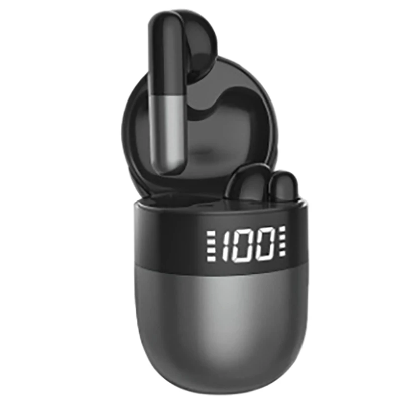 Bezprzewodowe słuchawki Bluetooth Sportowe słuchawki douszne z zestawem głośnomówiącym i cyfrowym wyświetlaczem zasilania Etui ładujące Czarny