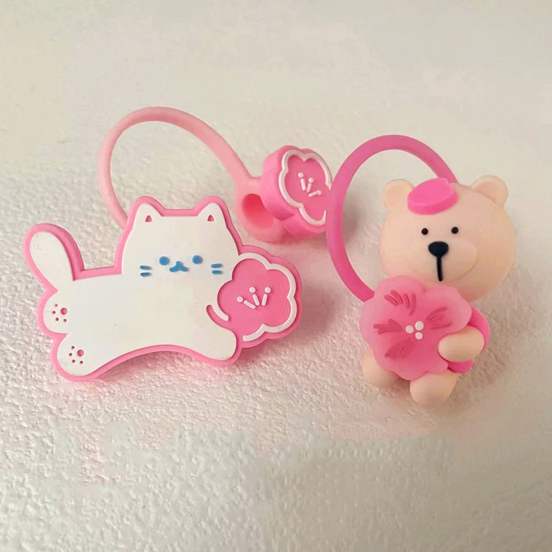 1PC Cute Silicone Straw Covers Cartoon Bear Dust Plug Straw Cap Suitable for Large Caliber 7-8mm Drinking Water Cup Accessories