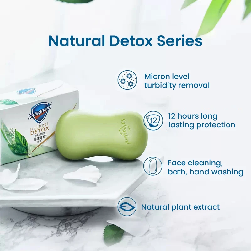 Safeguard DETOX Soap Bathing Soap for Body Face Hand Cleaning Remove Germs Natural Extract Drug Bactericidal Bamboo Charcoal