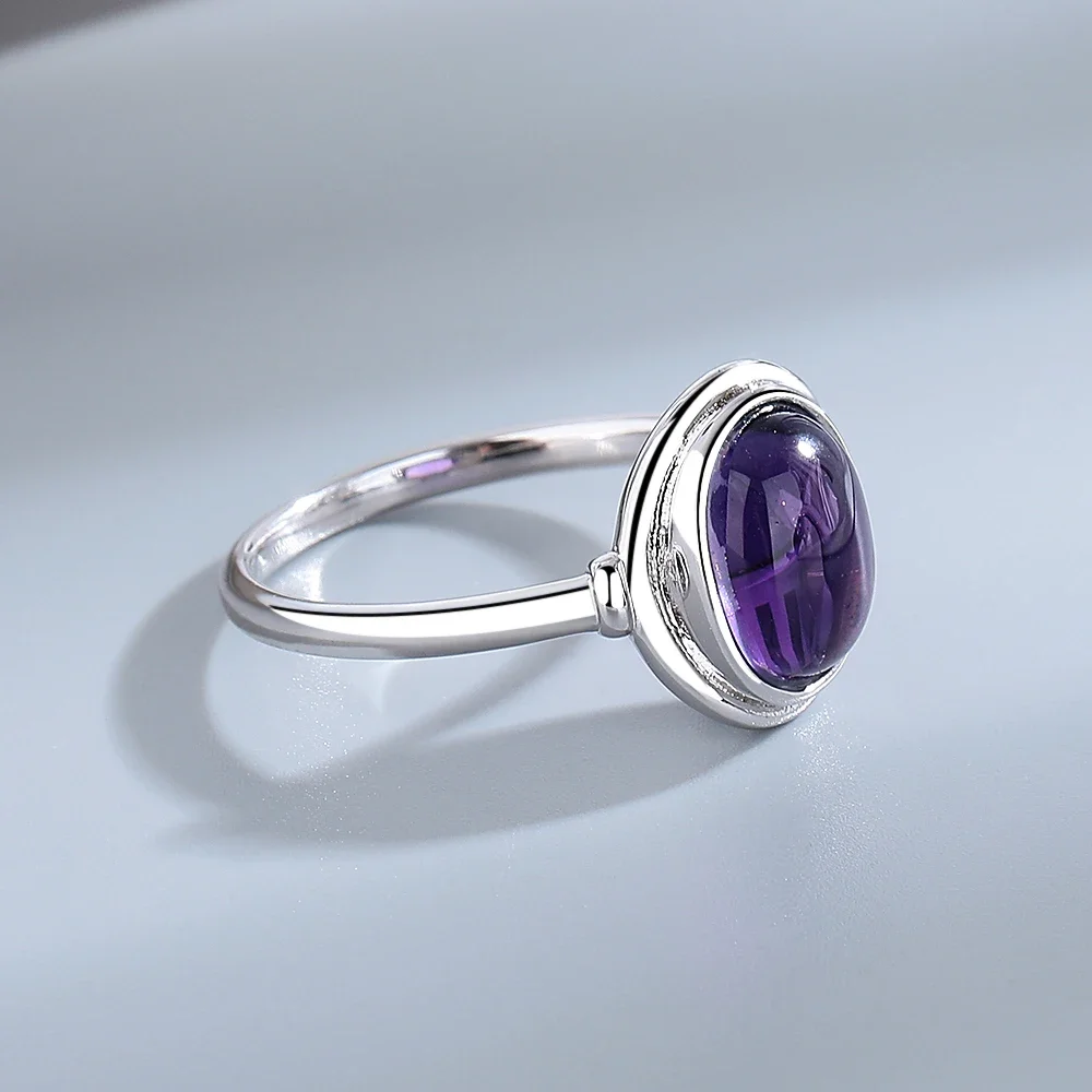 Ring aus 925er-Sterlingsilber, natürlicher ovaler schwarzer Onyx, 8 x 10 mm, einfacher Stil, zertifizierter Ring mit Naturstein, edler Schmuck für Damen und Herren – Detail 5