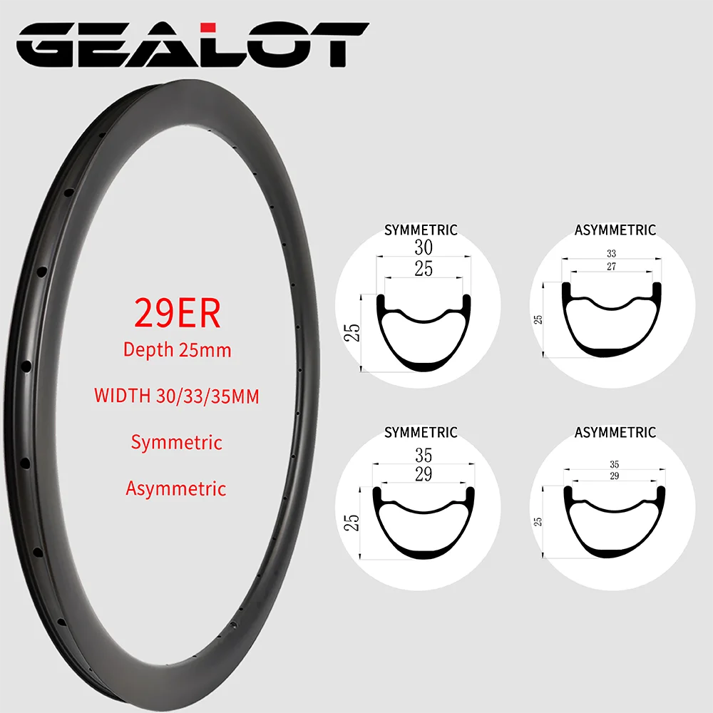 

29ER MTB Bke Carbon Rim 25mm Deep Symmetry Asymmetry 30 33 35mm Out Wide 24H 28H 32H UD 3K 12K Matte Glossy Bicycle XC AM Wheel