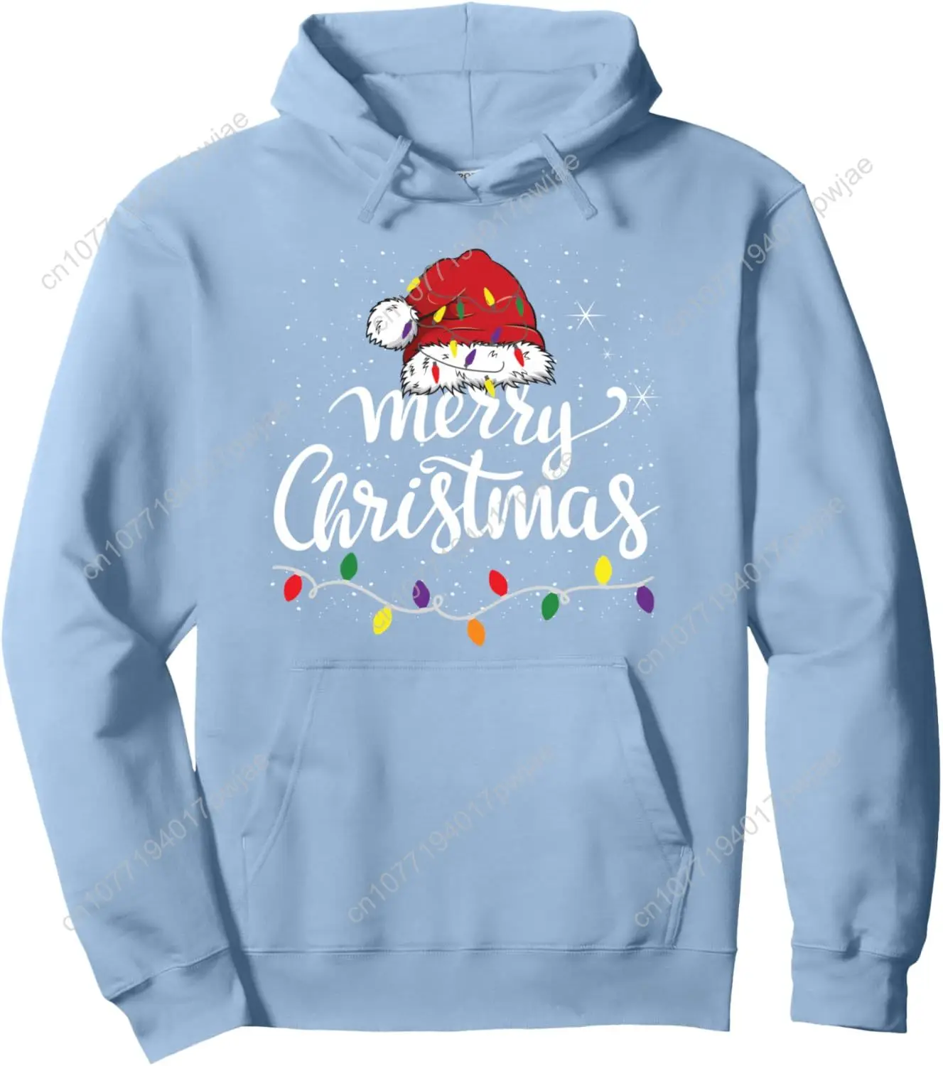 Merry Christmas Lights Red Santa Hat Xmas Family Men Women Pullover Hoodie
