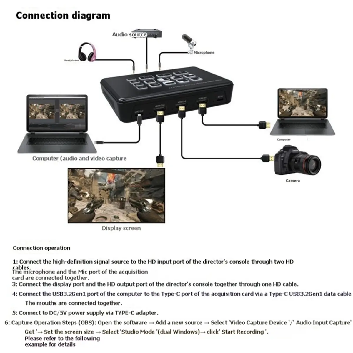 belong Dual HDMI-Compatible Live Streaming Video Switch 2CH Live Broadcast Camera Video Mixer Switcher EU Plug