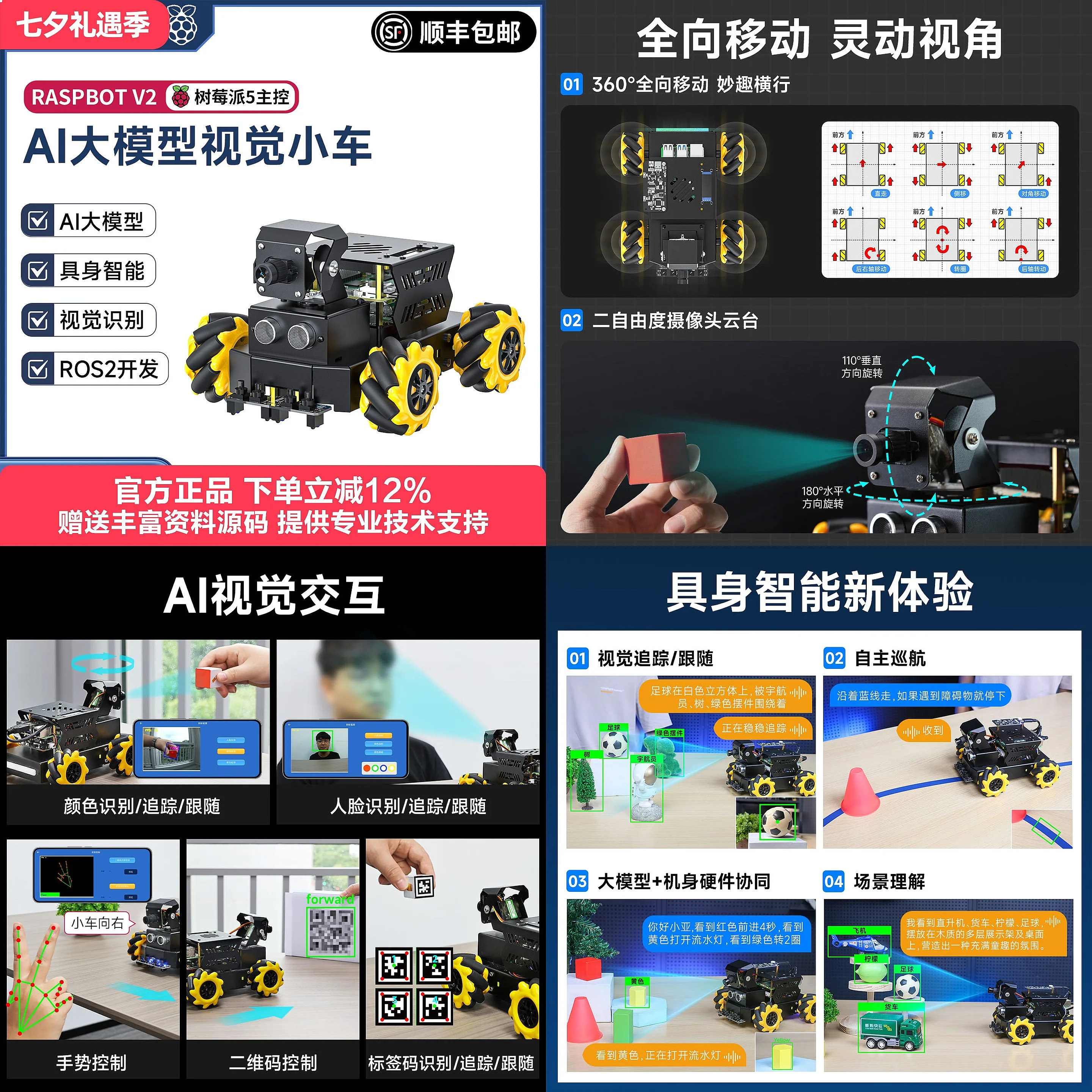 AI big model vision car ROS2 robot automatic speech recognition interaction embodied Raspberry Pi 5