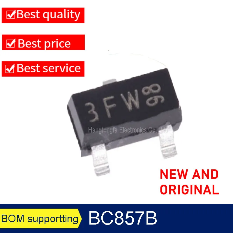 50PCS/Lot Original BC857A BC857B BC857C  SOT23 Marking 3FW 3EW 3GW SMD 45V100mA NPN PNP Triode NEW