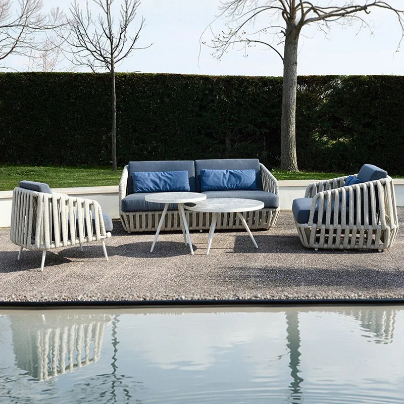 

#Luxury Modern Nordic Design Eco-Friendly Outdoor Sofa Sets Waterproof Aluminum Rattan Garden Furniture Rope Weaving for Hotels