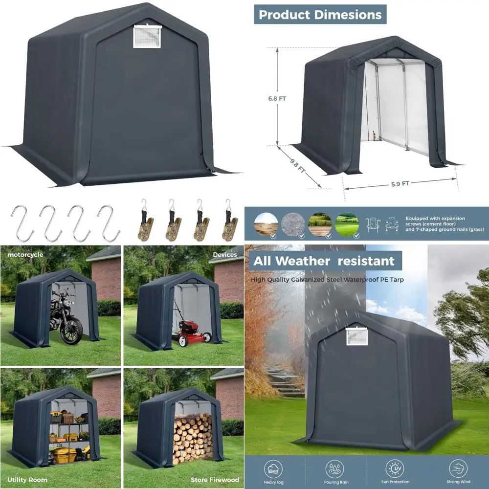 

Портативный навес для хранения на открытом воздухе, карман 6x10 футов с подвижной дверью и вентиляционными отверстиями, идеально подходит для укрытия транспортного средства и оборудования