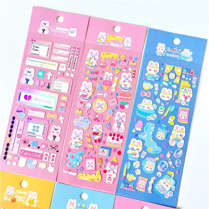 6pcs/lot Cute Flower Rabbit Sticker Scrapbooking Hand Account Stickers Idol Card Photo Frame DIY Deco Material Korean Stationery