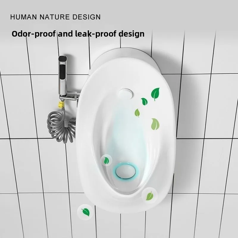 Household urinal wall-mounted ceramics, men's urinal wall-mounted automatic induction manual integrated