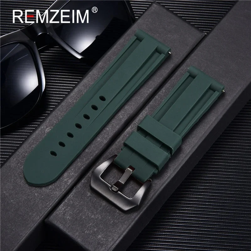 Rubber Silicone Watch Band Strap 22mm 24mm 26mm Men Green Red Black Blue Sport Watch Band Stainless Steel Metal Clasp