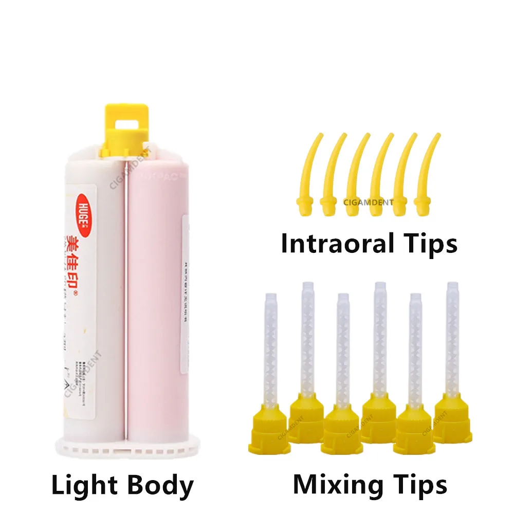 Dental Silicone Impression Material Putty Light Body Heavy Body Medium Bite Registration Mixing Tips Tubes Yellow Intraoral Tip