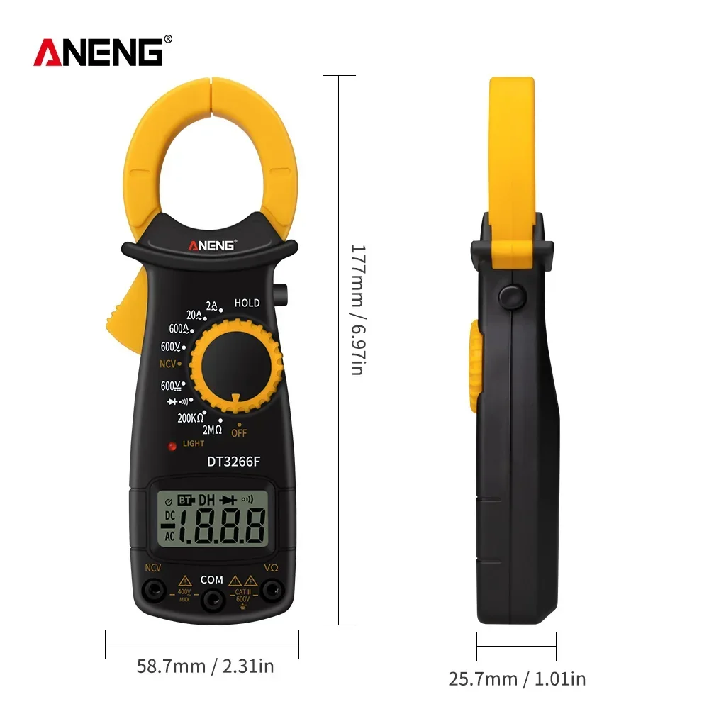 ANENG DT3266F Mini Digital Clamp Multimeter Amperemeter Electrical Clamp Meter AC / DC Voltage Resistor Tester with Buzzer