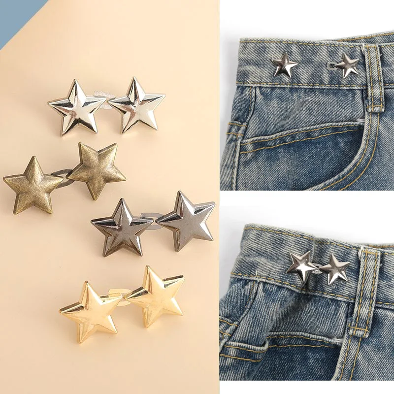1Pair Star Shaped Adjustable Jean Button Waist Buckle Snap Pants Buckle Extender Replacement Jeans Button Attacher Pins