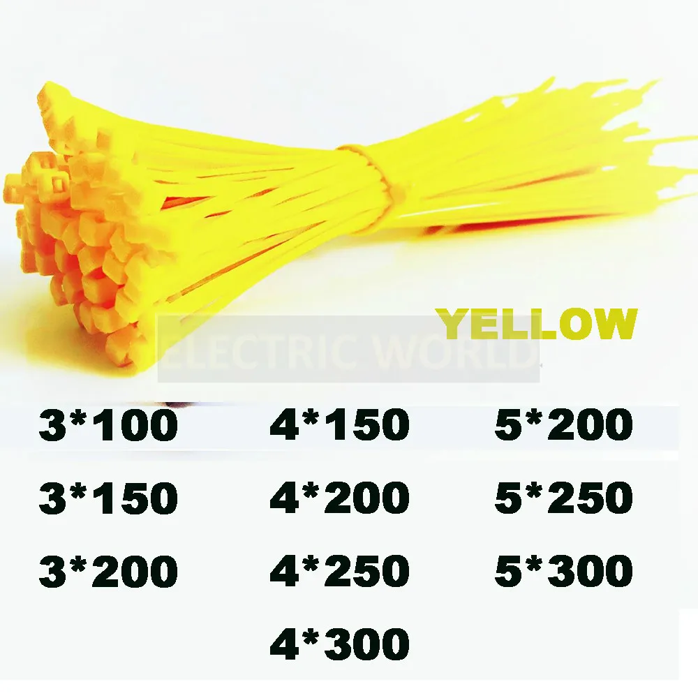 Amarelo 100 laços de cabo dos pces laços de fecho de correr de cabo de fio de náilon de travamento automático 2.5x100 3.5x100