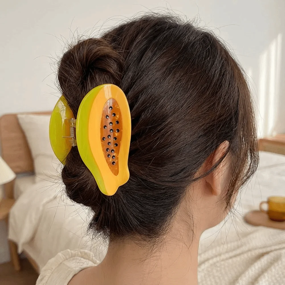 

Темпераментные нескользящие заколки для волос с фруктами, безопасная фиксация, заколки для волос из ацетата киви, спиральные волосы, заколка для волос в виде виноградной акулы, вечерние