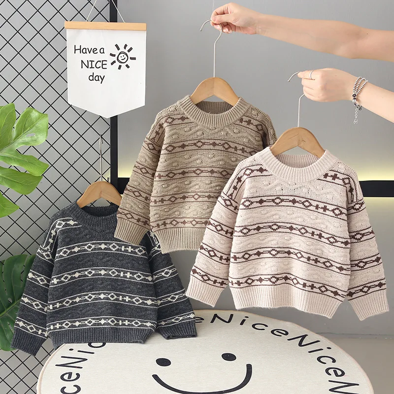 

Свитера для мальчиков, весна-осень 2024, детская шерстяная трикотажная одежда, топы для малышей, модный пуловер, свитер, детская вязаная верхняя одежда 6