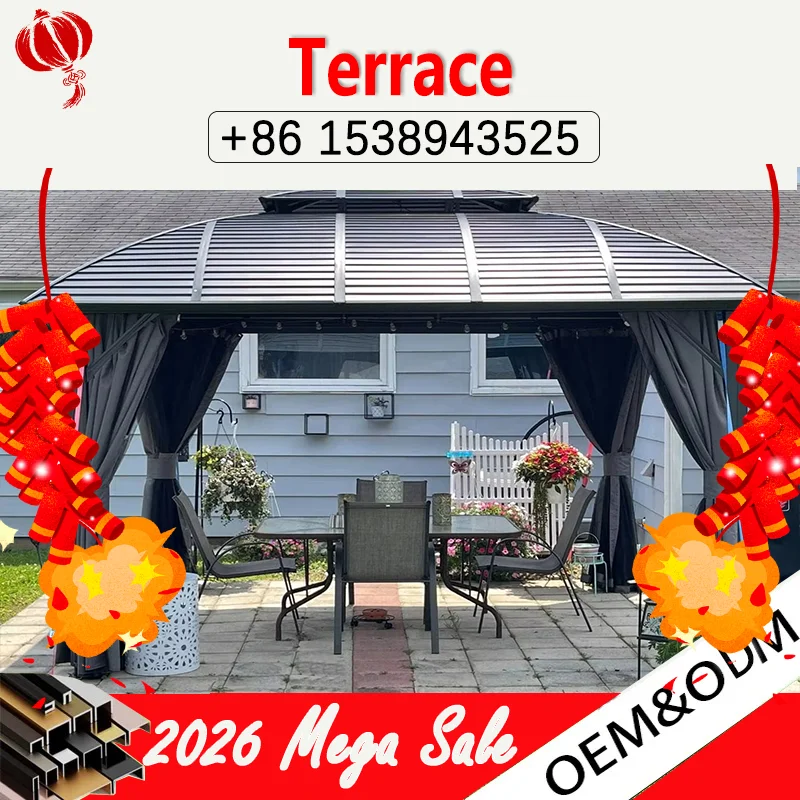 Aluminum Alloy Frame Outdoor Hard Roof Gazebo Heavy Duty Waterproof UV Resistant Anti Rust All Weather Metal Garden Gazebo