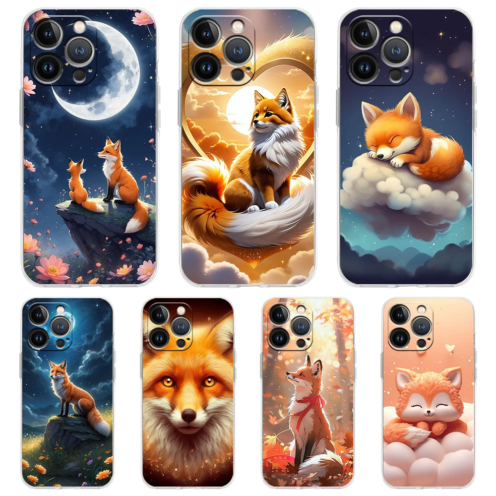 

Soft TPU Transparent Phone Case Cover for iPhone 16 15 14 13 12 11 Pro Max 16E 8 7 Plus XS Max Shockproof Shell Cute Animal Fox