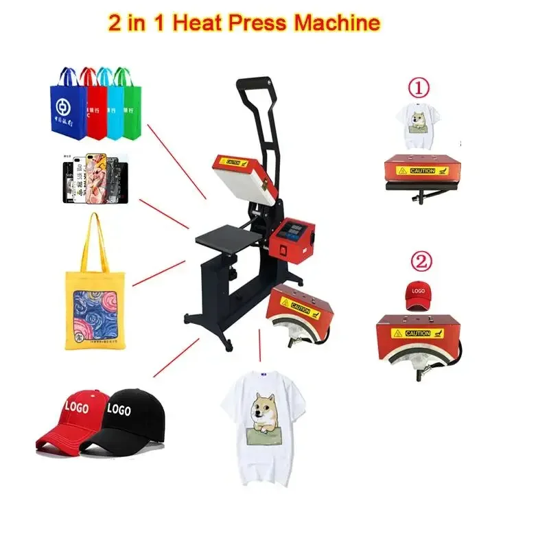 15*15CM 2 in 1 Sublimation Printer Heat Transfer Heat Press Machine For DIY Cap T Shirts Phone case CE Approved