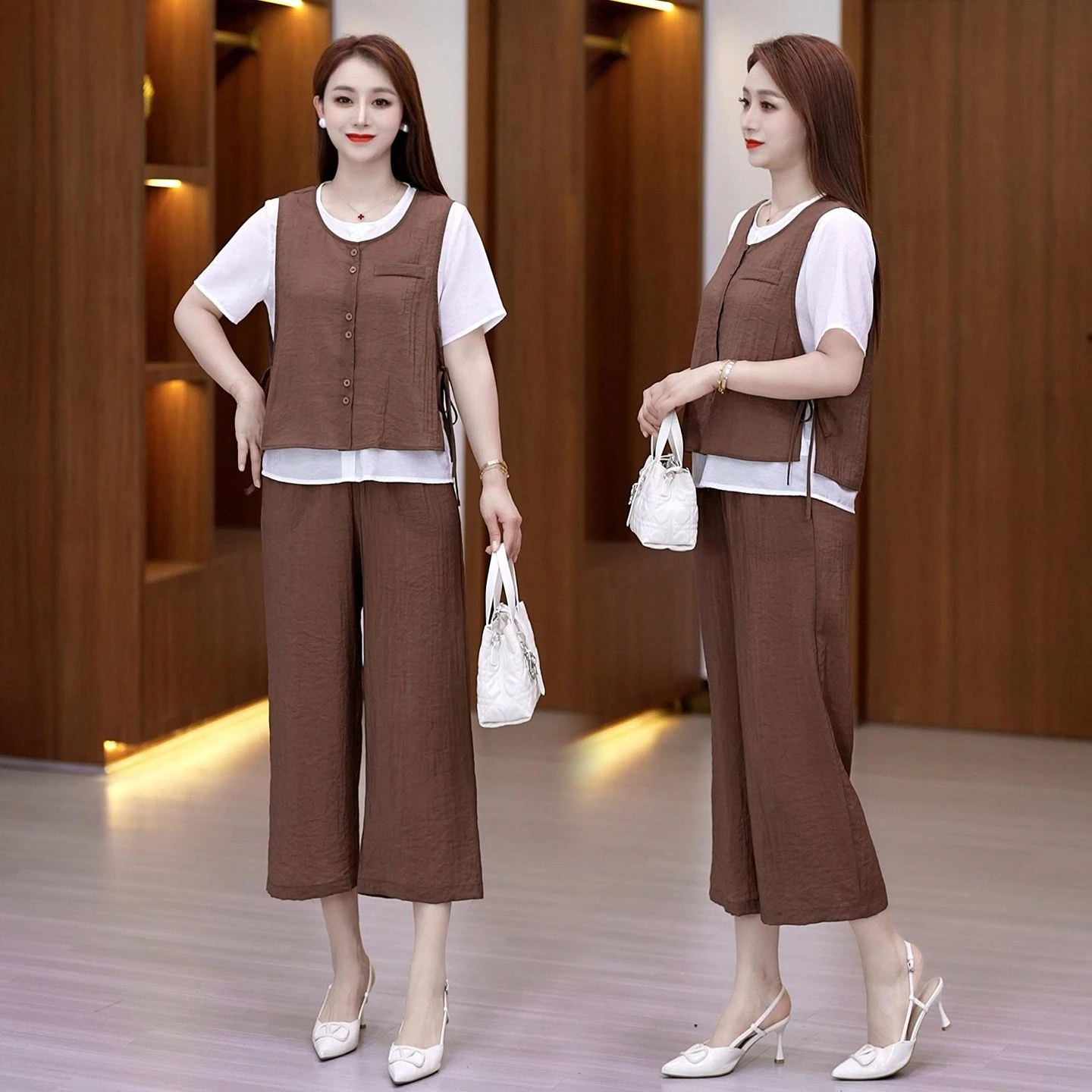 Fashionable plus Size Two-Piece Set Casual Sporty High Waist Wide Leg Pants Slimming Effect Summer New Arrival Women's Ensemble