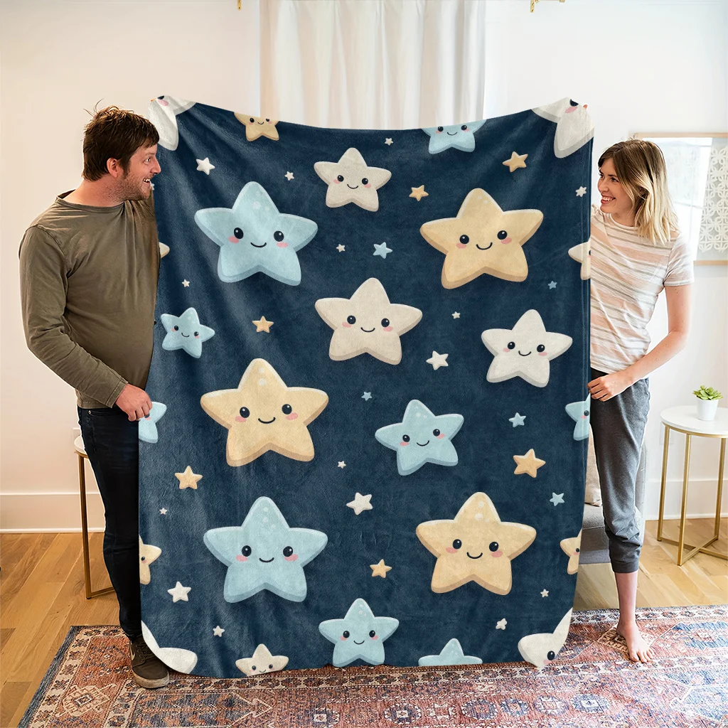 Super Cute Stars and Clouds Throw Blanket for Baby Nursery Decor Plush Lap Blanket Knit Gift for Kids Boys Girls Cozy Keepsake
