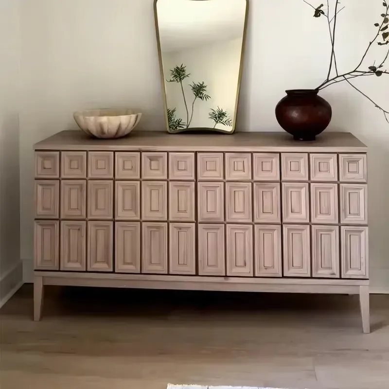 Modern French Style Stone Sideboard Wall Mounted TV Cabinet for Living Room Light Luxury Storage Console Tea Display Unit