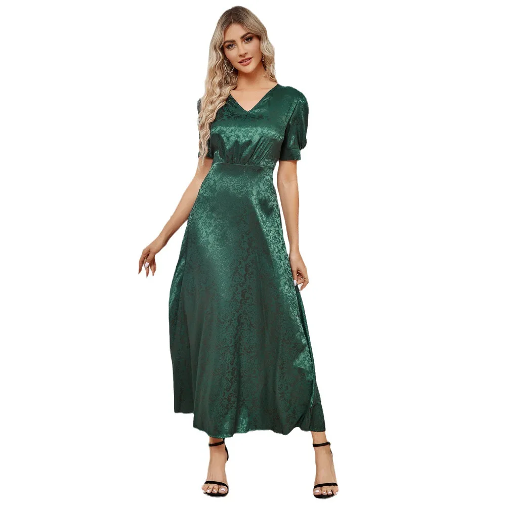 Eid Muslim Abaya for Women Party Dresses Jalabiya satin short sleeve Ramadan Morocco Abayas Kaftan Islam Vestidos Arab Long Robe