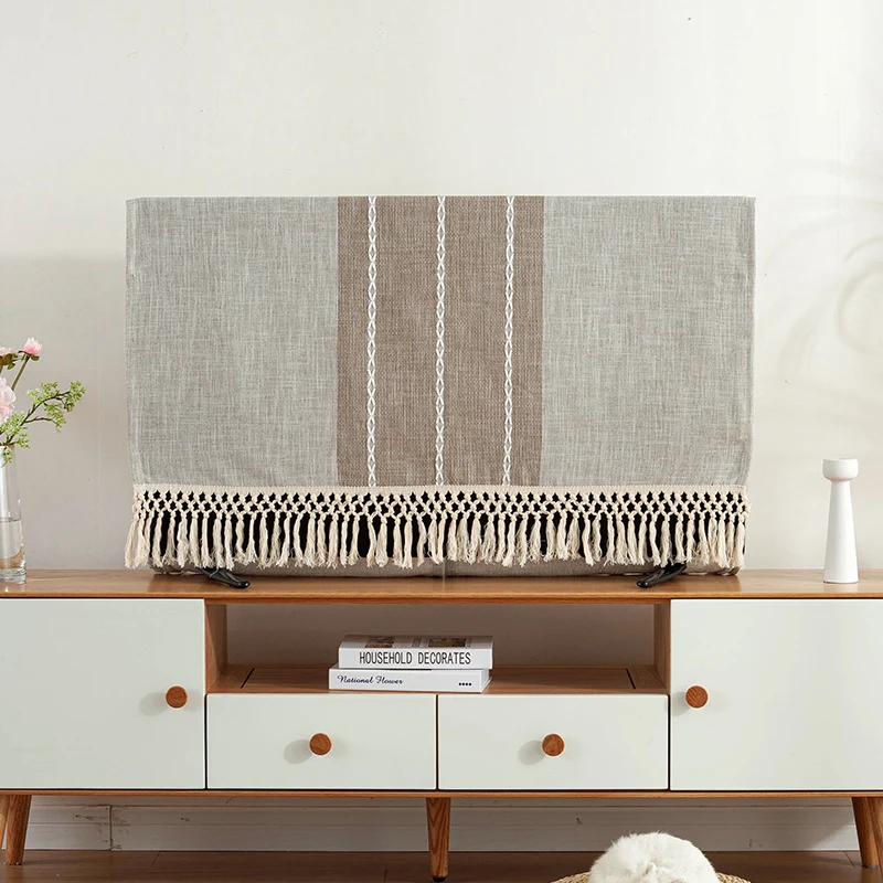 Nordic Style Plain Cotton-Linen Dust Cover LCD TVs Modern Minimalist Design dustcloth for Monitors TV Cover