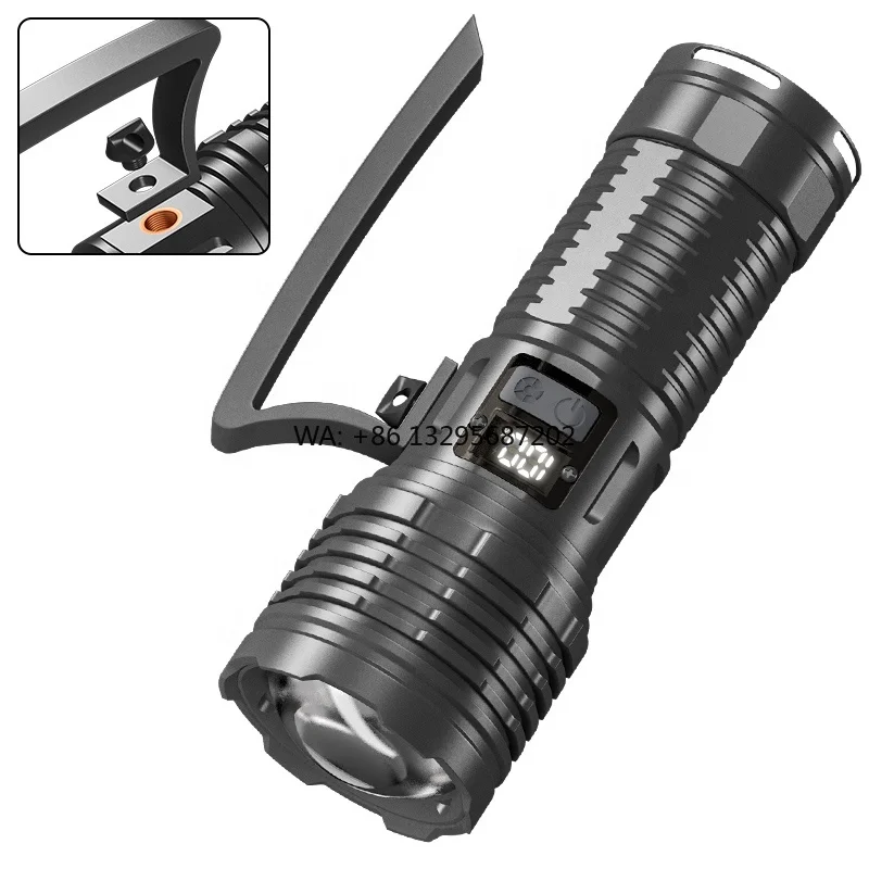 

High Lumen Handheld Searchlight 1500m Beam Range 60W Flashlight Telescopic Zoomable Power Bank Rechargeable LED Lights