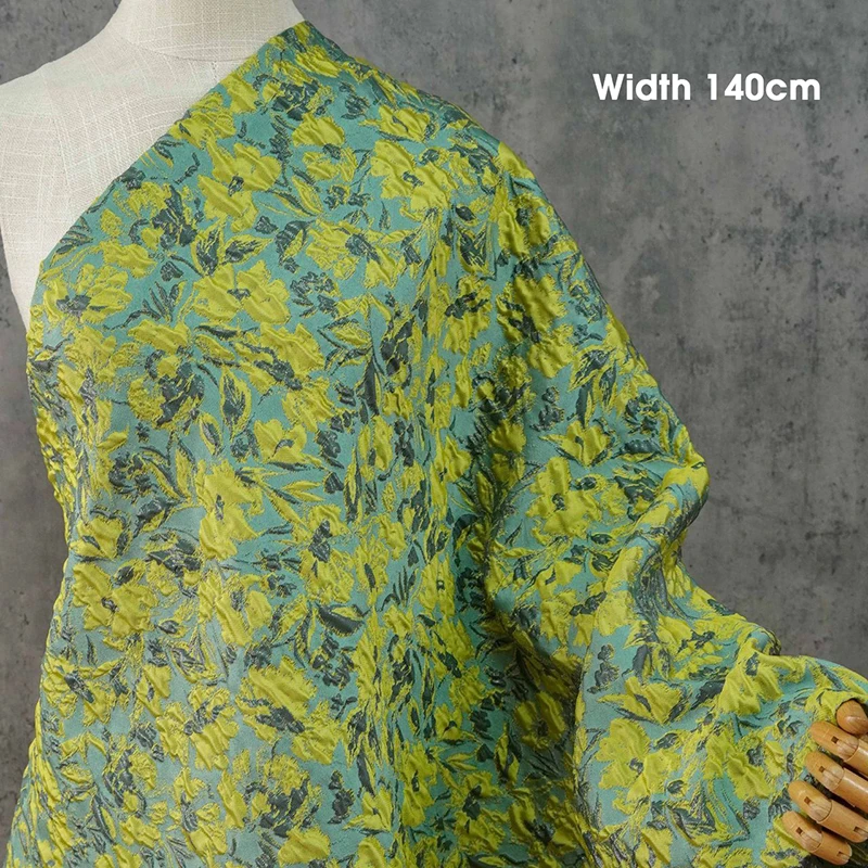 1M Retro 3D Embossed Floral Fabric Gold Silver Silk Jacquard Yarn-dyed Fabric For Diy Sewing Cheongsam Hanfu Dress Coat Suit Bag