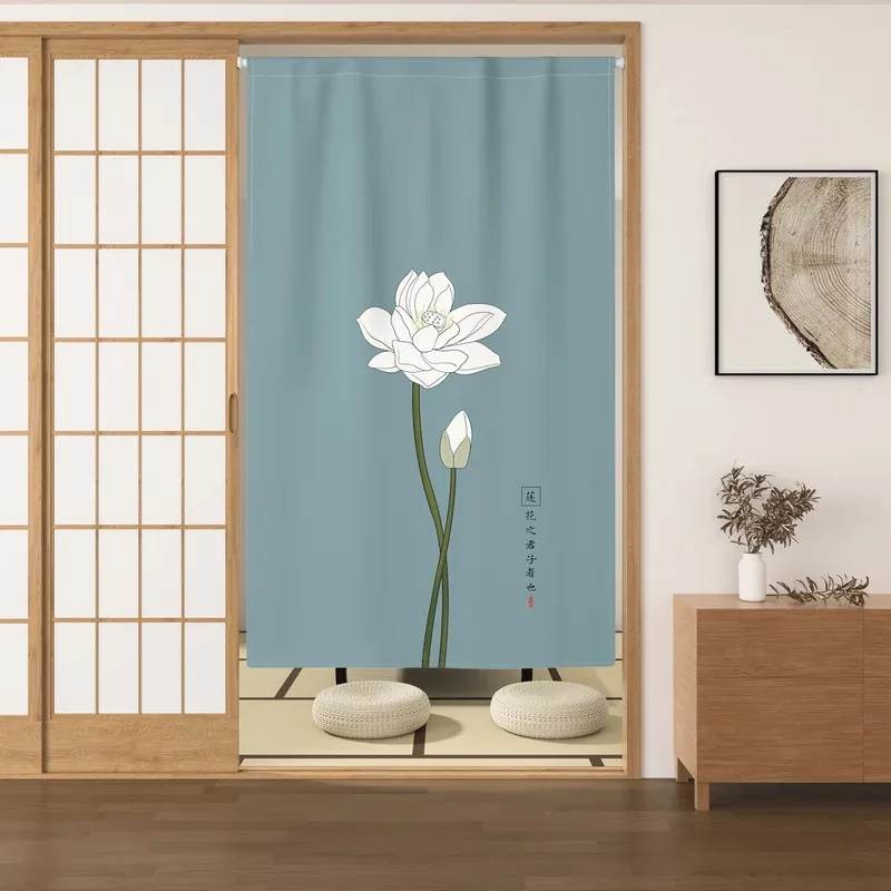 VIKAMA Chinese-Style Warm Curtain Lotus And Osmanthus Floral Print Tea Room Decor Home Door Curtain Room Divider