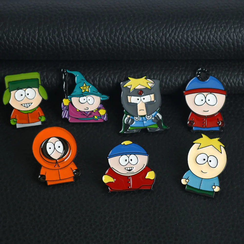 Cartoon Park TV Cartman Figure Badges Lapel Pins for Backpacks Metal Enamel Cute Badge Clothes Jewelry Clothing Accessories