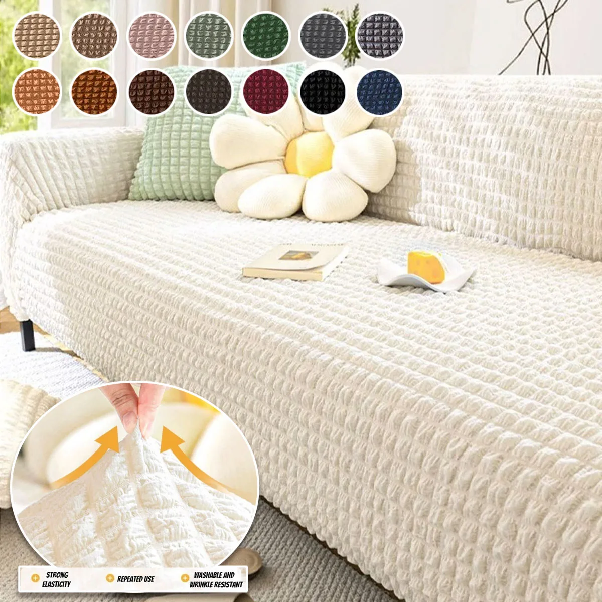 

1PC Universal Elastic Stretch Slipcover Solid Color Seersucker Sofa Cover Dust Proof for Living Room Home 소파 커버 funda de sofá