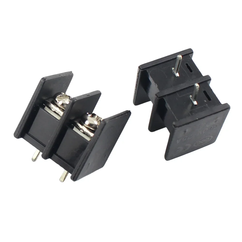 50pcs 9.5mm 10mm Pitch 2P 2 Pin Poles PCS Barrier Terminal Block Cable Connector Black 300V 25A 22-12AWG