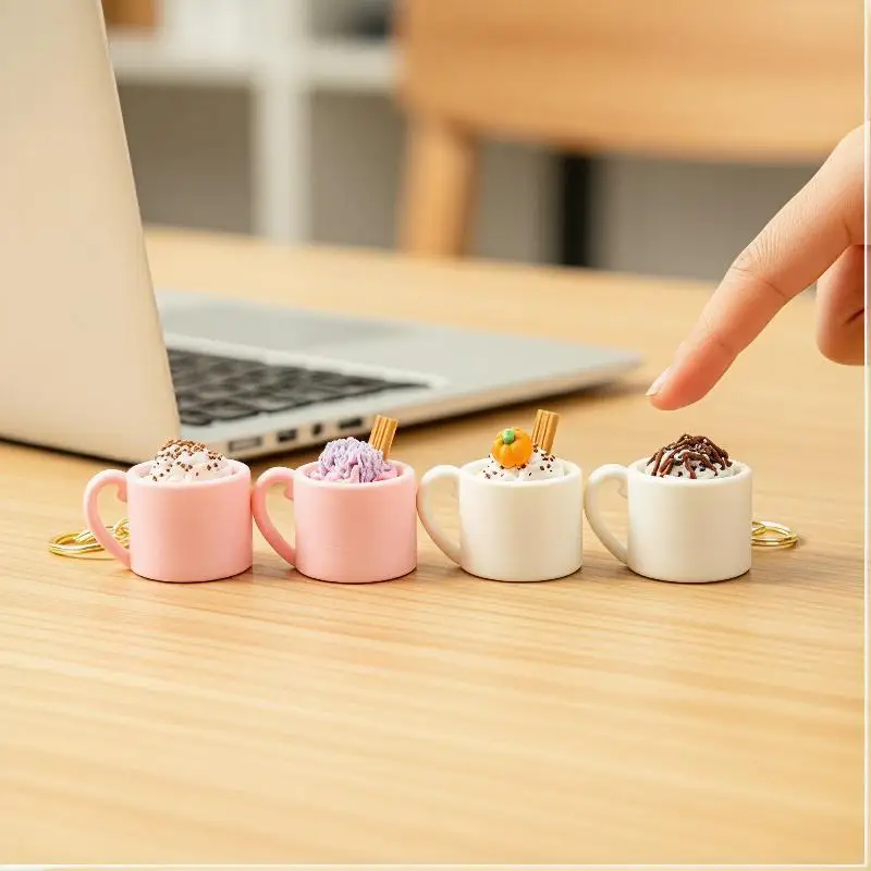 1Pcs 3D Printed Sundae Ice Cream Mug Keycap Clicker Keychain Cute Simulated Coffee Cup Stress Relief Fidget Button Toy