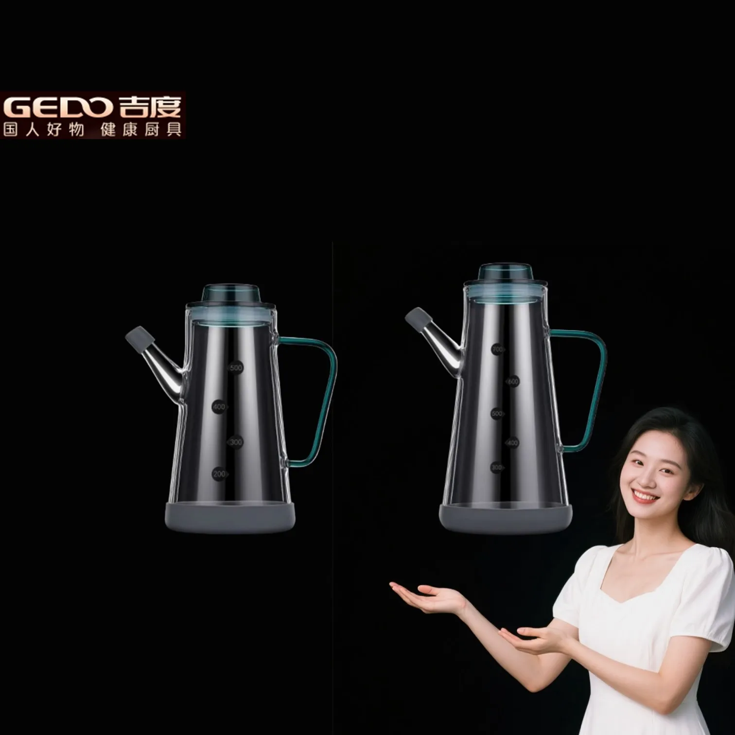 

GEDO Fall Resistant Glass Oil Kettle 500ml and 700ml Capacity Transparent Kitchen Oiler Directly Heated Teapot for Family