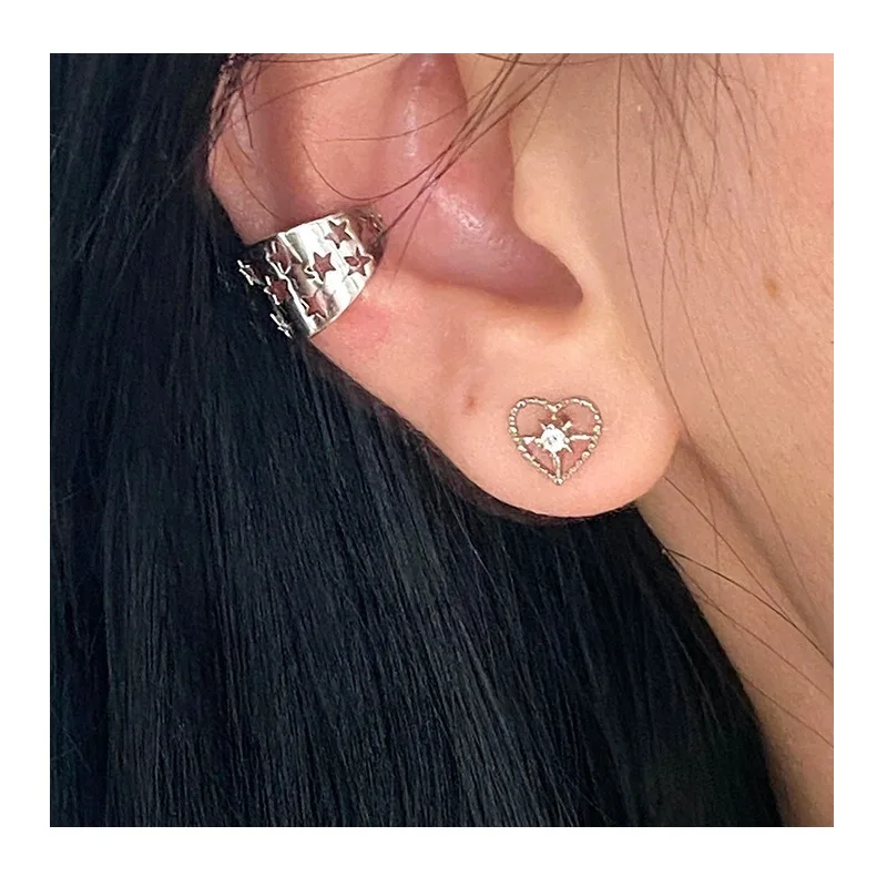 

Hollow Love Zircon Stud Earrings Women's Light Luxury Personality Flash Diamond Octagram Daily Commute Versatile Earrings Heart-