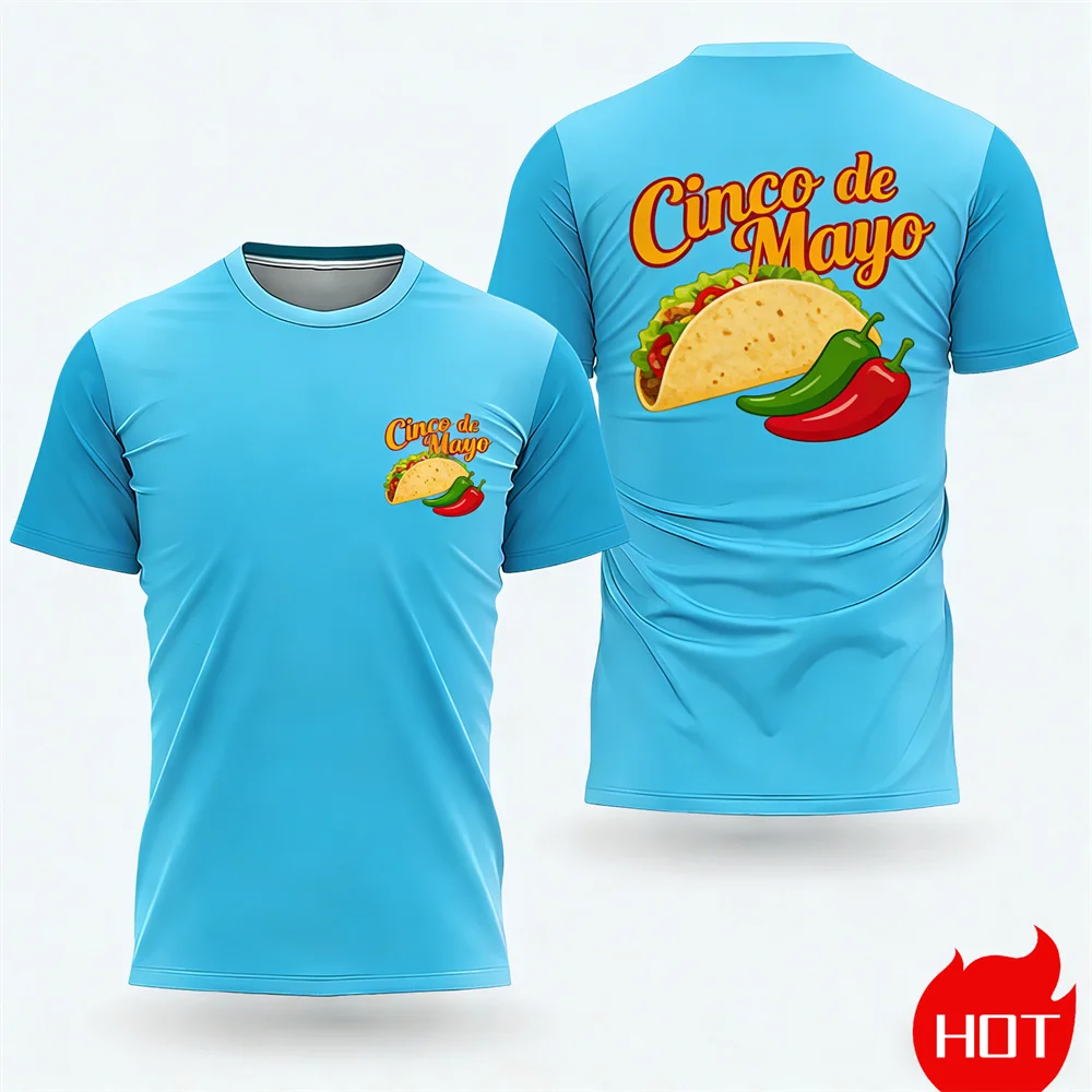 commemorative jersey top Summer men's Cinco de Mayo T-shirt Mexican printed T-shirt Men's women's round neck loose T-shirt Retro