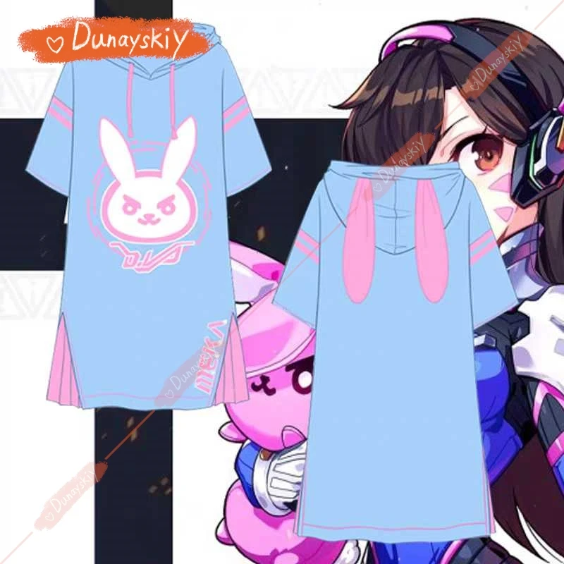 Dva Dress Hot Game Heros Dva Cosplay Overwatch Dva Hoodie Adult Costume Top Pink Blue Long Shirt Dress Cosplay Legend